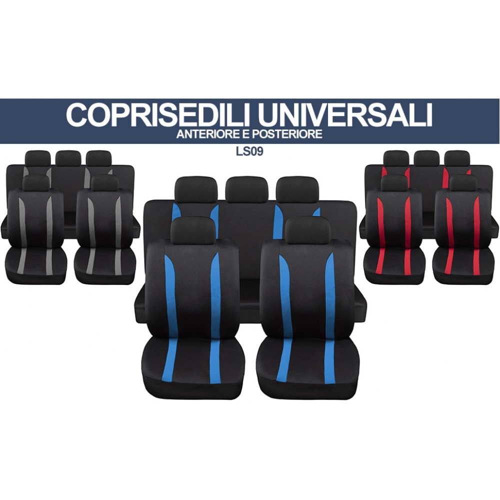 Coprisedili-Auto-Universali-Blu-Nero-Grigio-Rosso-Modello-Trapuntato-Set-Fodere-Anteriori-  Posteriori-Zip-rimovibili-auto-medio-piccole